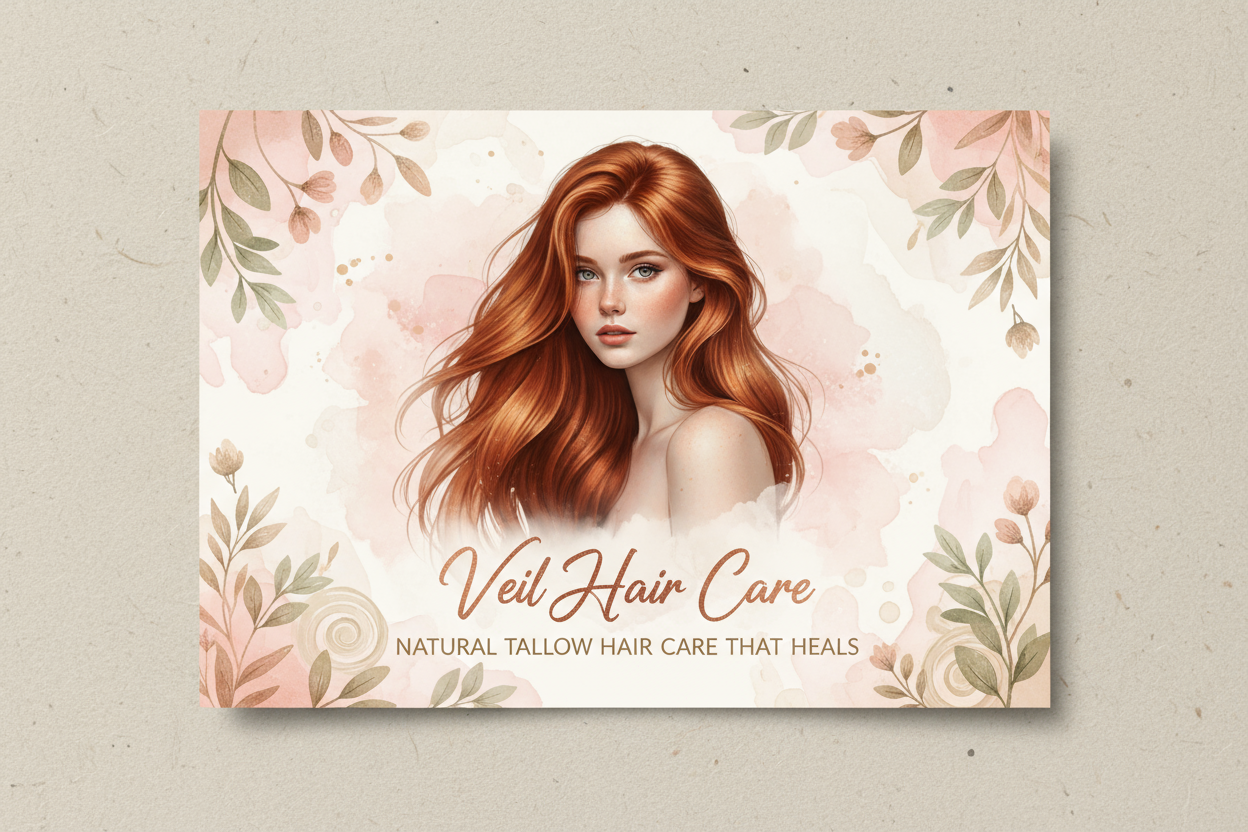 I like this so instead of "your hair is your veil" just change to something like natural hair care that works and heals your hair or something shorter and concise about natural hair and tallow